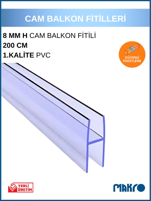 8 x 10 mm Büyük H Cam Balkon Şeffaf Fitili 200 cm