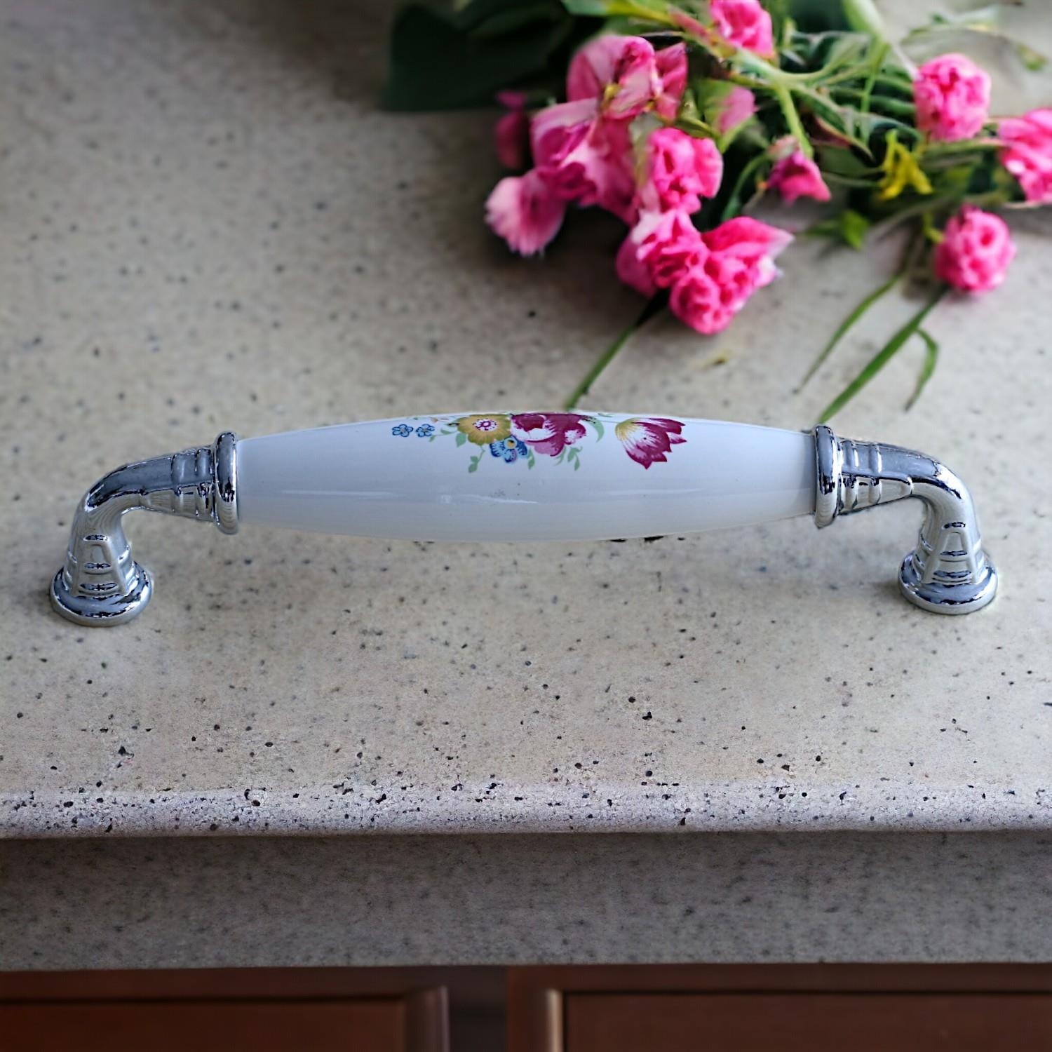 Mobilya Mutfak Çekmece Dolap Kapak Dolabı Kulpları Beyaz 128 Mm-12.8 cm Gerçek Porselen