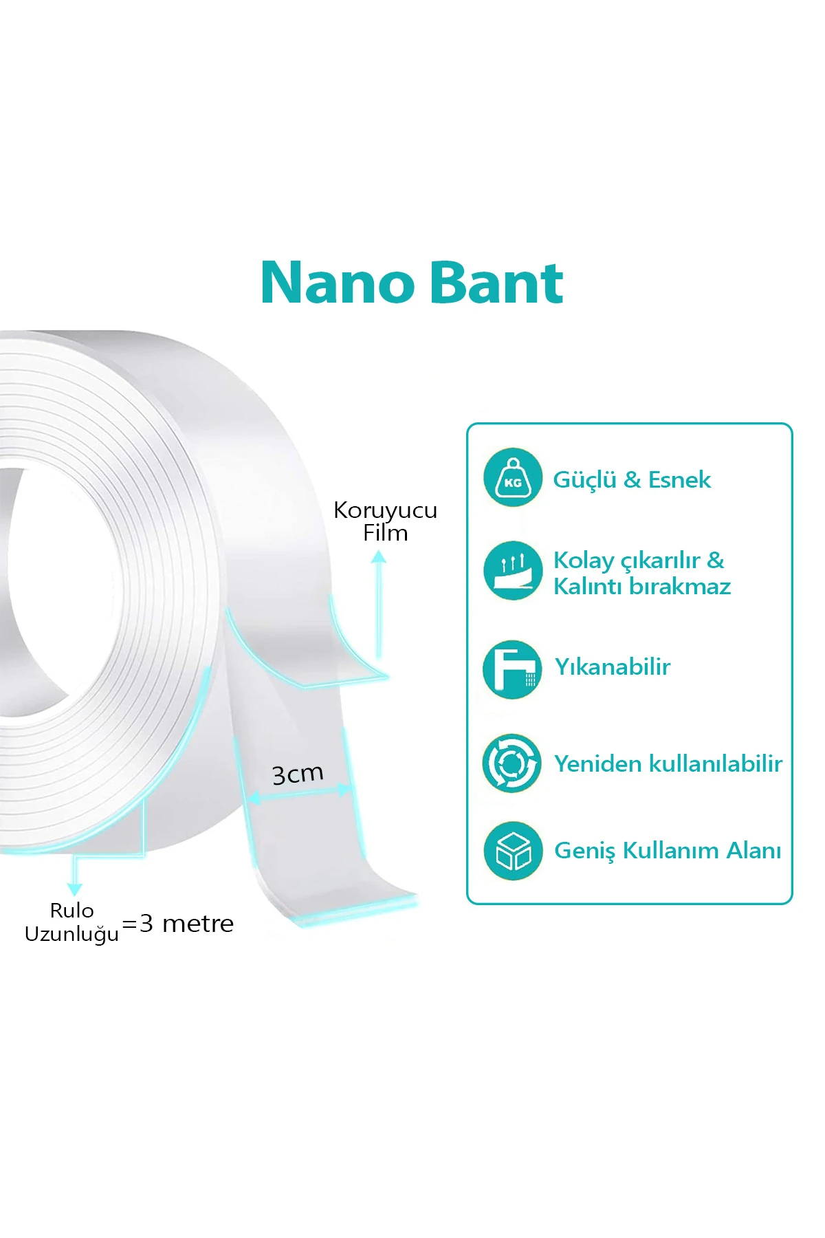 Duvara Tablo Albüm Obje Dekor Asmak Için Iz Bırakmaz Çift Taraflı Nano Bant 3 Mt Güçlü Yapıştırıcı