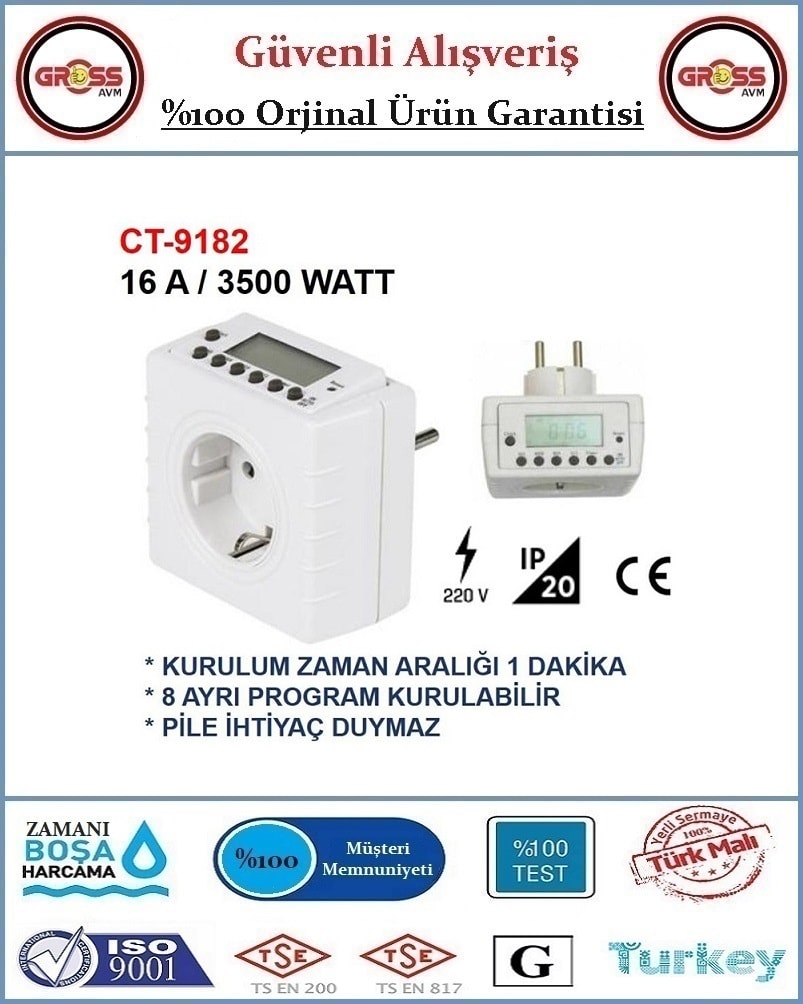 Dijital Zaman Ayarlı Priz - 8 Program - 3500 W - Orjinal Ürün