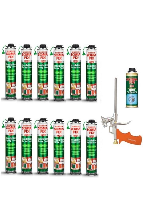 12 Ad 750 ml Tabancalı Isı Ses Yalıtım Poliüretan Köpük Tabanca Temizleyici Seti