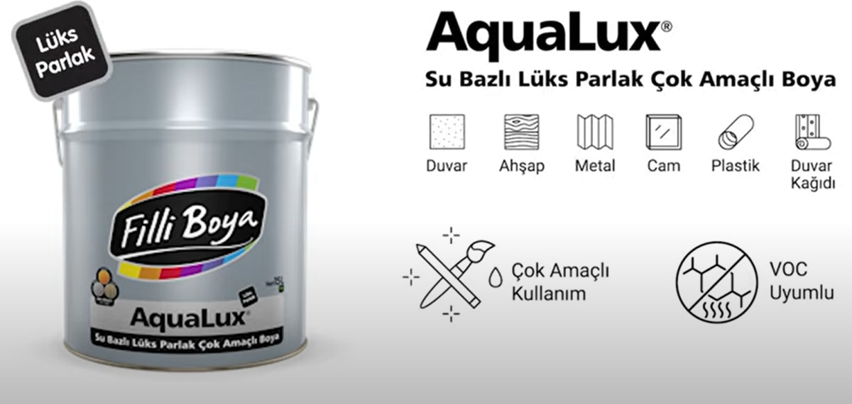 Aqualux Çok Amaçlı Ahşap Metal Cam Plastik Seramik Boyası 2.5lt Kanyon