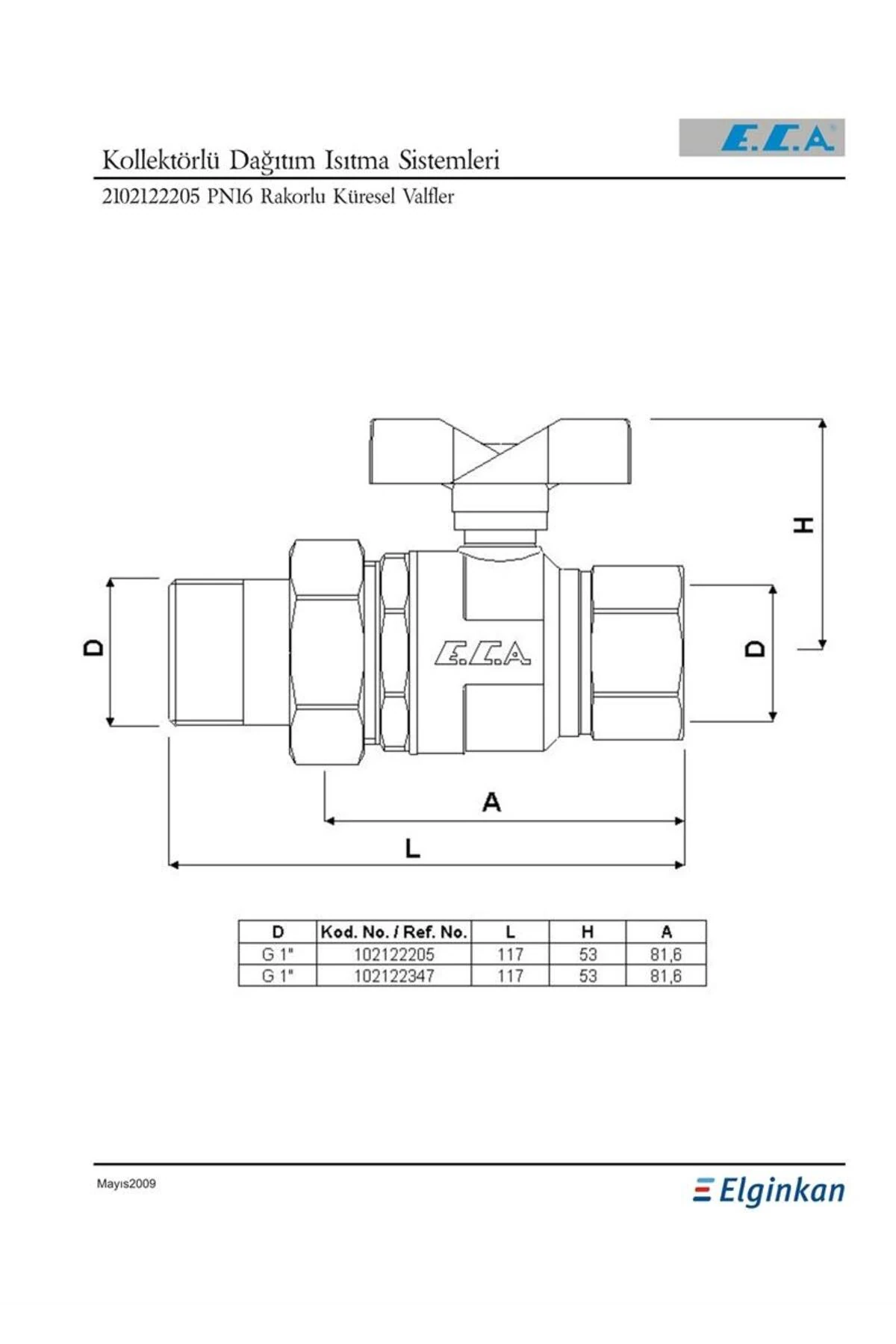 1" Rakorlu Küresel Valf 102122205