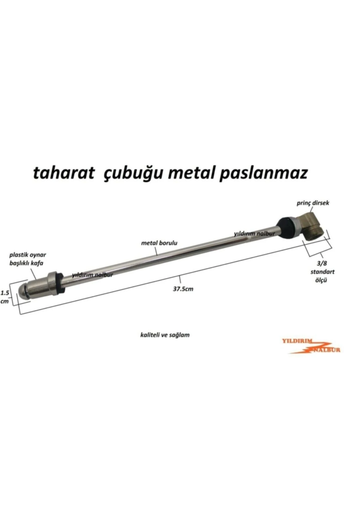 Metal 37cm Taharet Borusu Metal Oynar Kafa Klozet Taharat Çubuğu