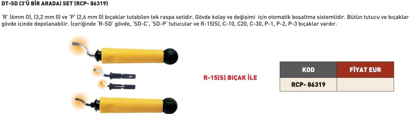 Cp Gratex Çapak Alma Raspa Seti Dt-Sd (3'ü Bir Arada) Set R-15(S) Bıçak Ile Rcp- 86319