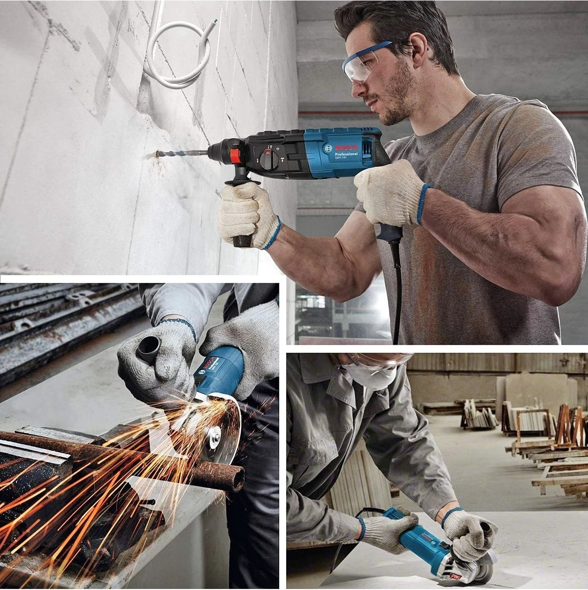 Profesyonel GBH 240 Kırıcı Delici + GWS 750-115 Avuç Taşlama Makinesi