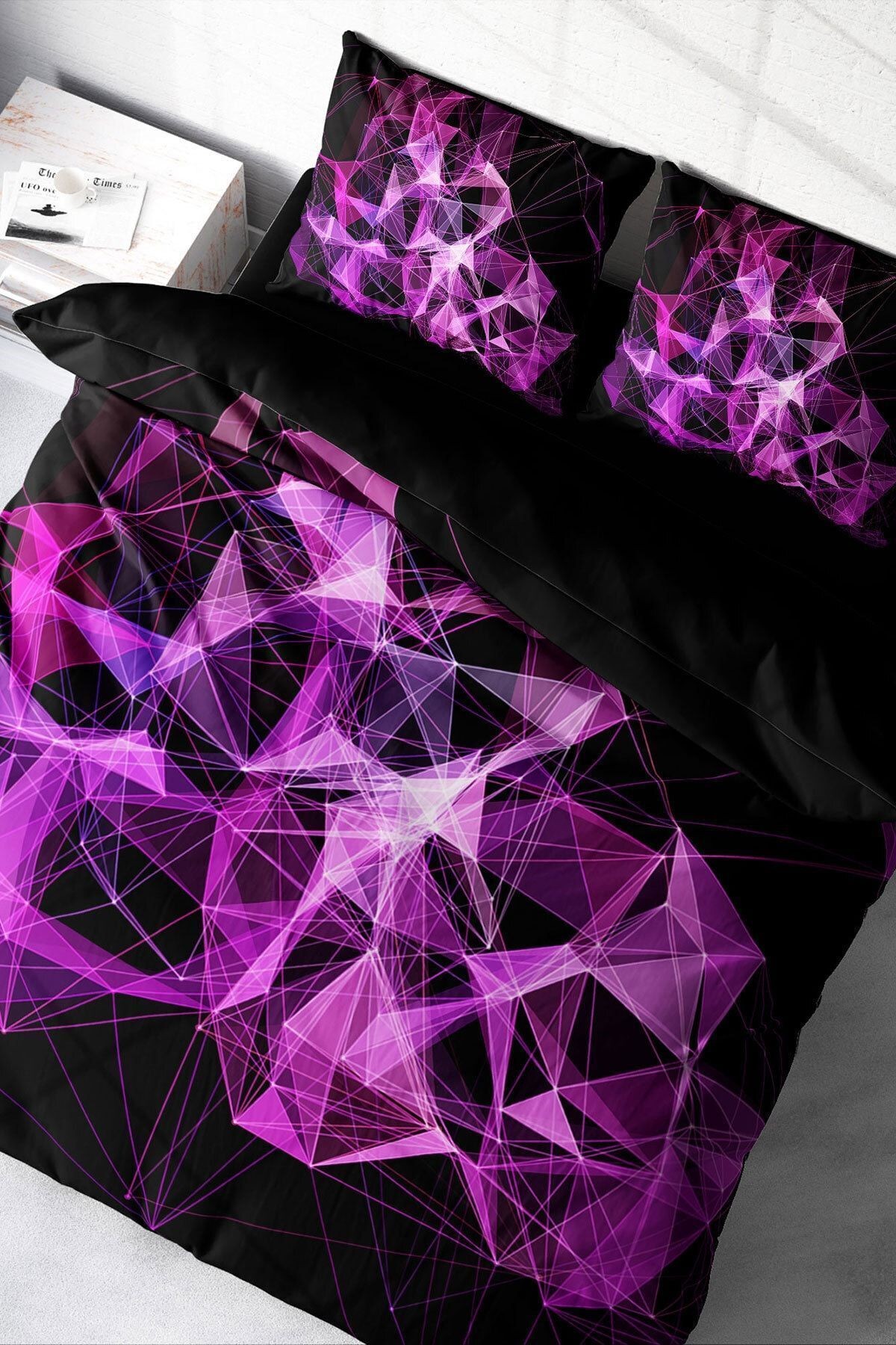 Pamuk Saten Çift Kişilik Nevresim Takımıözel Dokuma 3ddijital Purple Diamonds