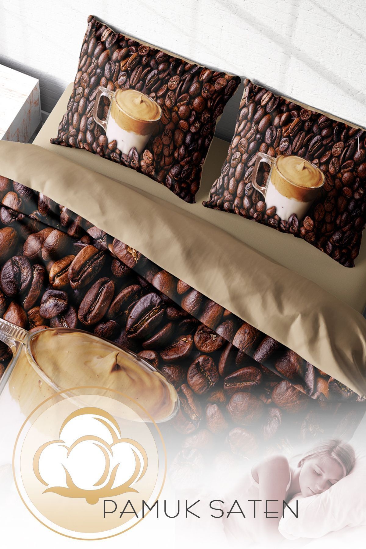 Kıng Sıze Night Coffee 3d Pamuk Saten Çift Kişilik Nevresim Takımı 220x240cm