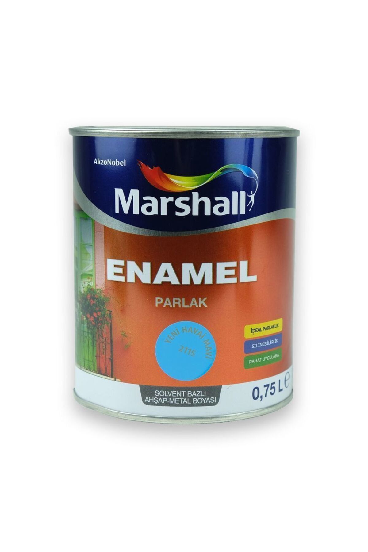Enamel Parlak Ahşap Metal Boyası Havai Mavi 0,75 L