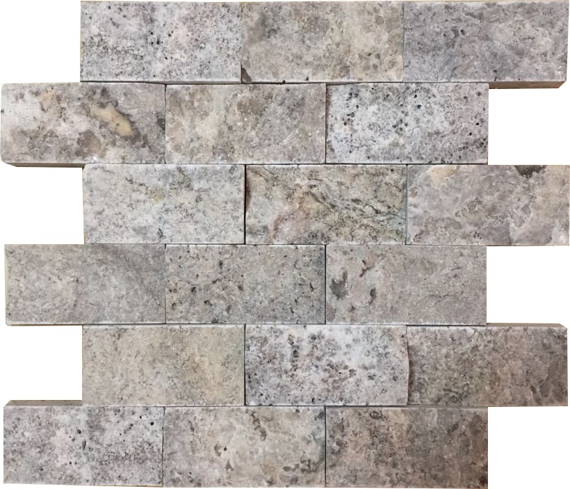 5X10Cm Gümüş Doğal Taş Traverten Patlatma Mozaik Duvar Kaplama