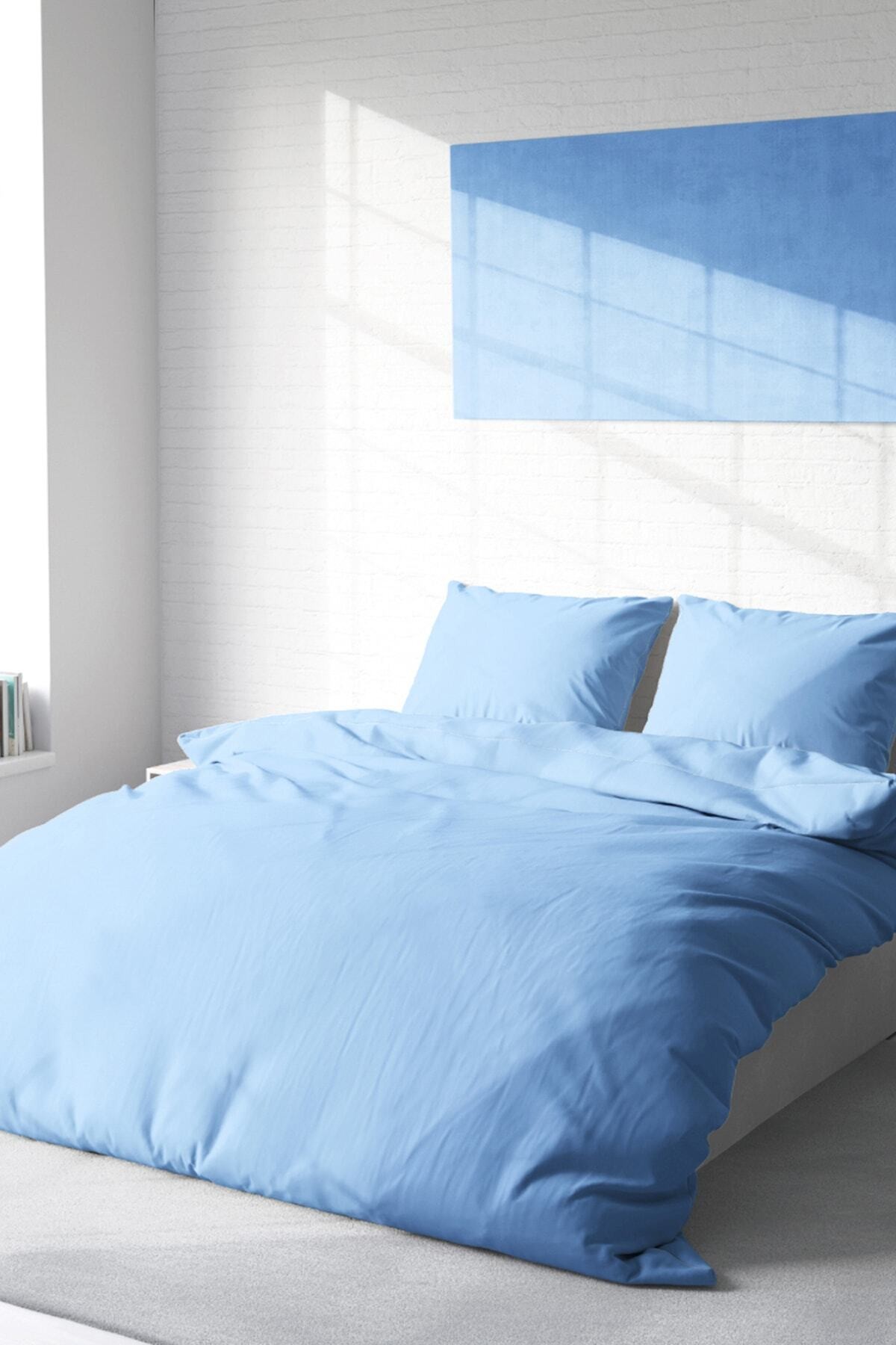 Kıng Sıze Soft Mavi Lux Pamuk Ranforce Çift Kişilik Nevresim Takımı 220x240cm