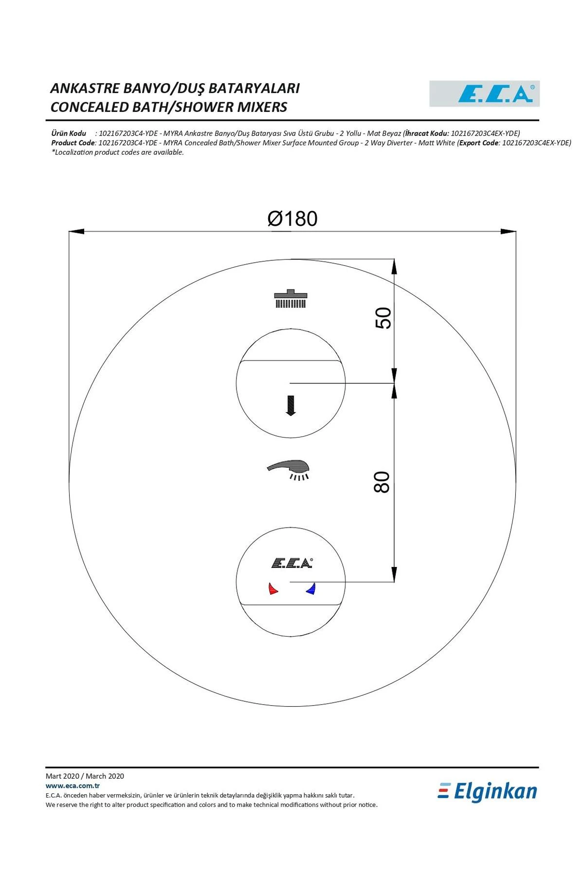 Myra Ankastre Mat Beyaz Banyo Bataryası 2 Parça Set / 2 Yollu (102167203C4-YDE+102166201C4)