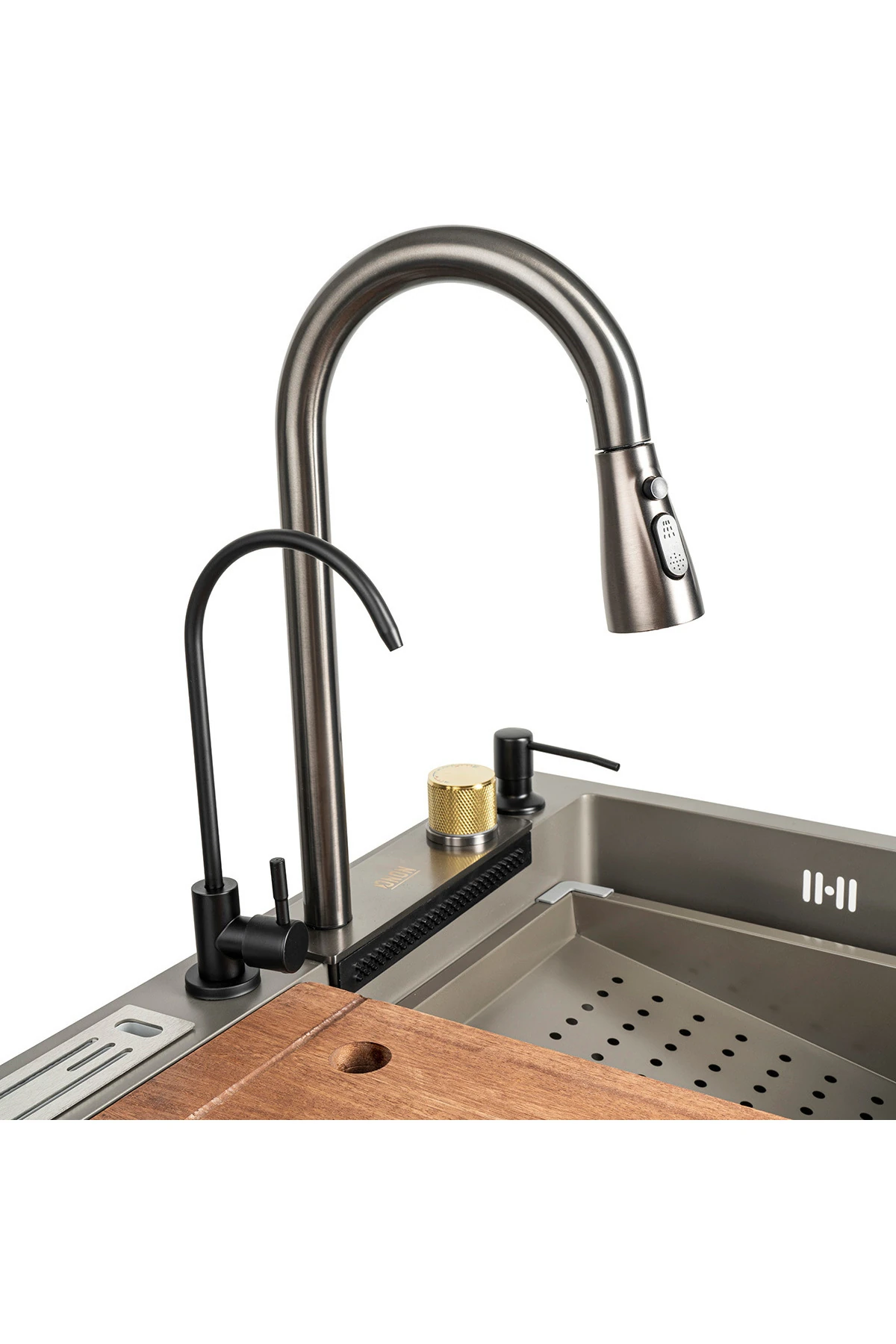 Paslanmaz Çelik Sus304 Teknolojik Akıllı Şalale Evye Seti 75x45cm 8 Fonksiyonlu Mutfak Evyesi