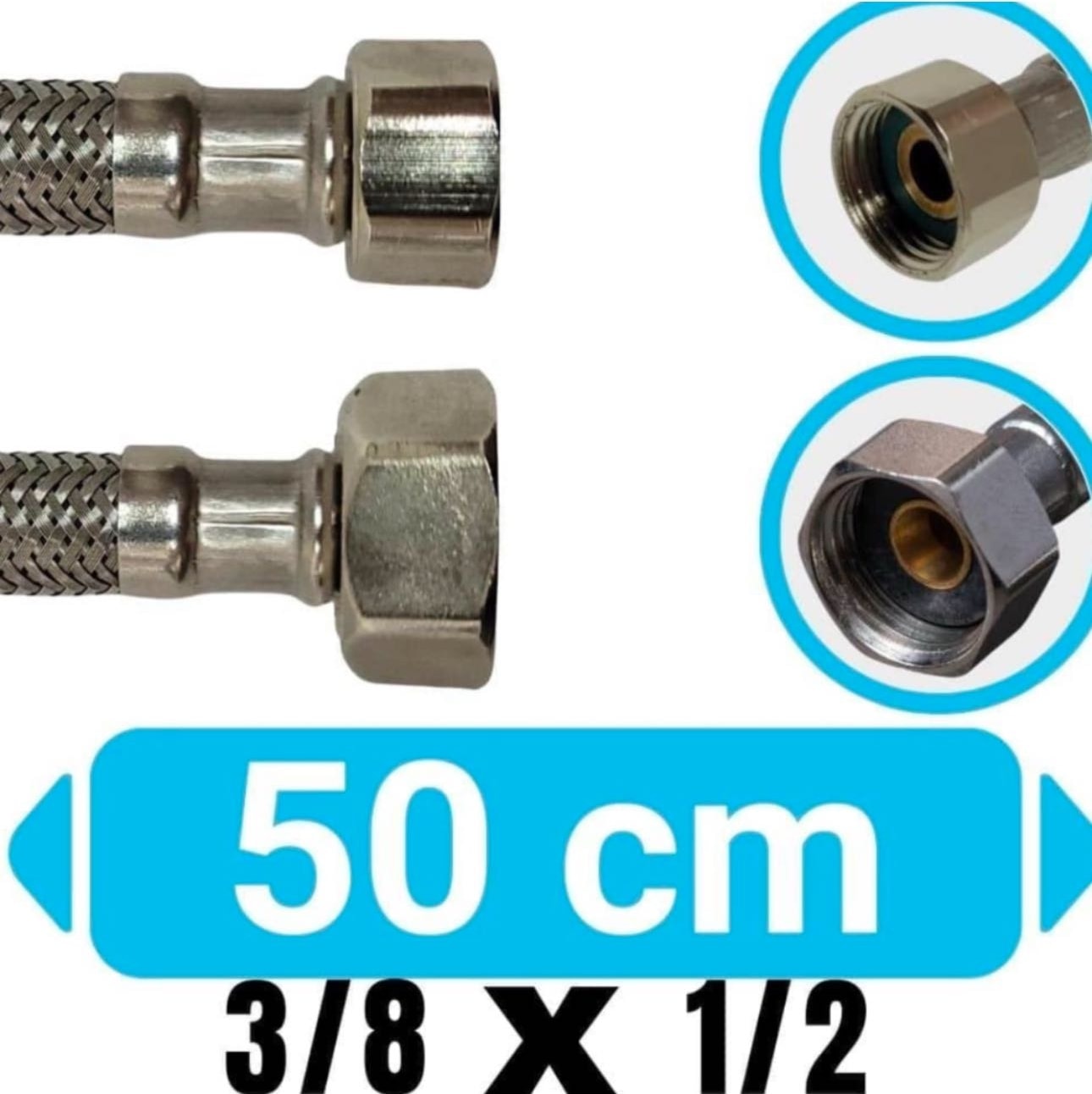 1/2 - 3/8 Flex Su Bağlantı Hortumu Klozet Kombi Taharet Çelik Hortum