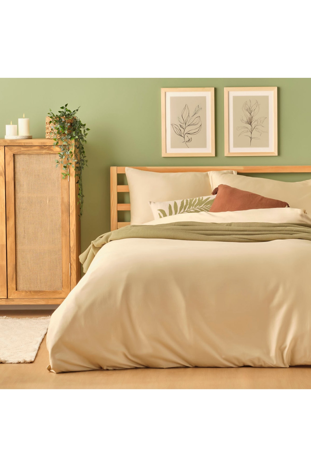 %100 Pamuk Saten Supreme Basic Super King Size Nevresim Seti Bej (260x240 cm)