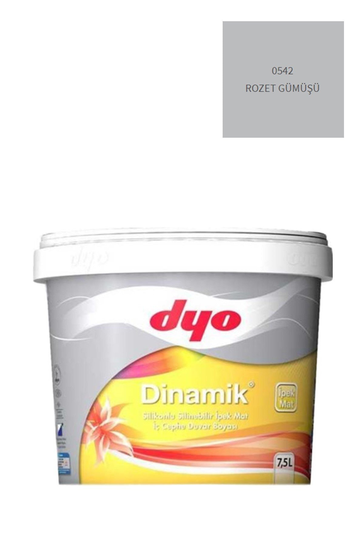 DYO Dinamik Silikonlu Silinebilir Ipek Mat Iç Cephe Duvar Boyası 0542 Rozet Gümüşü 7,5 Lt