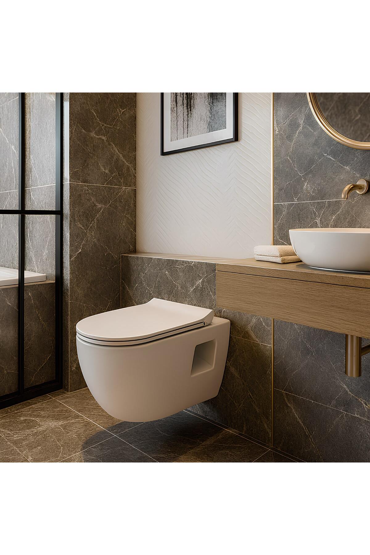 Rondo Rita Beyaz Kanalsız Açık Montaj Asma Klozet RND5516, Nkp Grande Yavaş Kapak