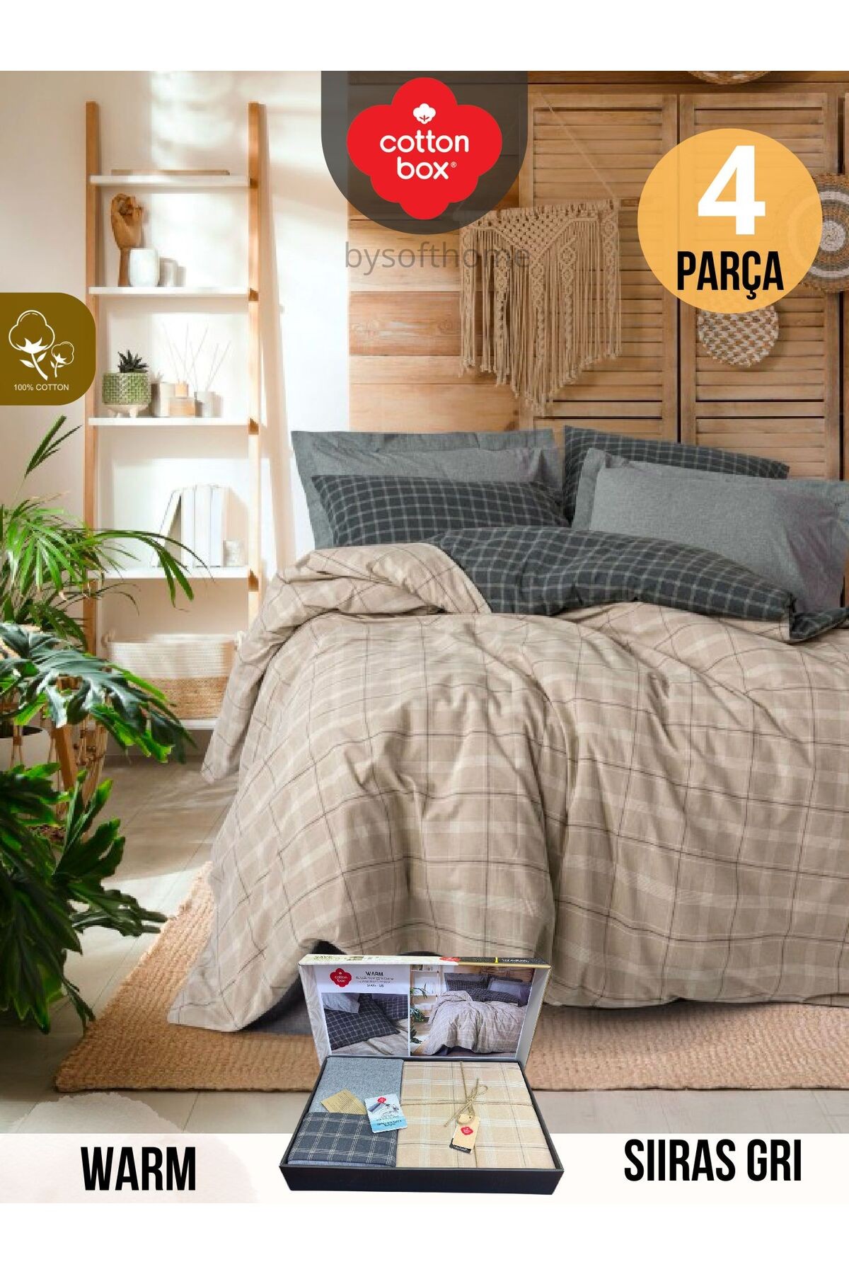 FLANEL WARM Siiras Gri Çift Kişilik Nevresim Takımı