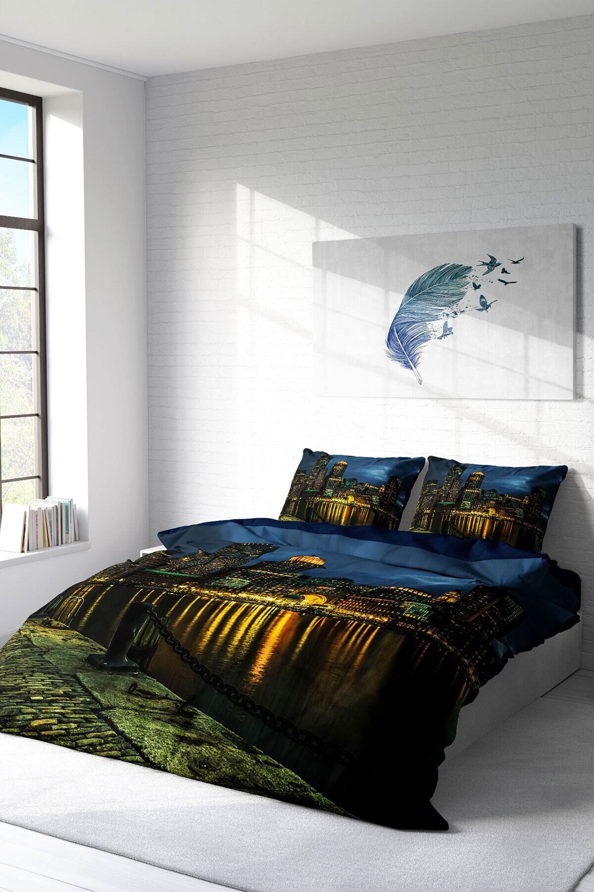 Kıng Sıze Dark City 3d Pamuk Saten Çift Kişilik Nevresim Takımı 220x240cm