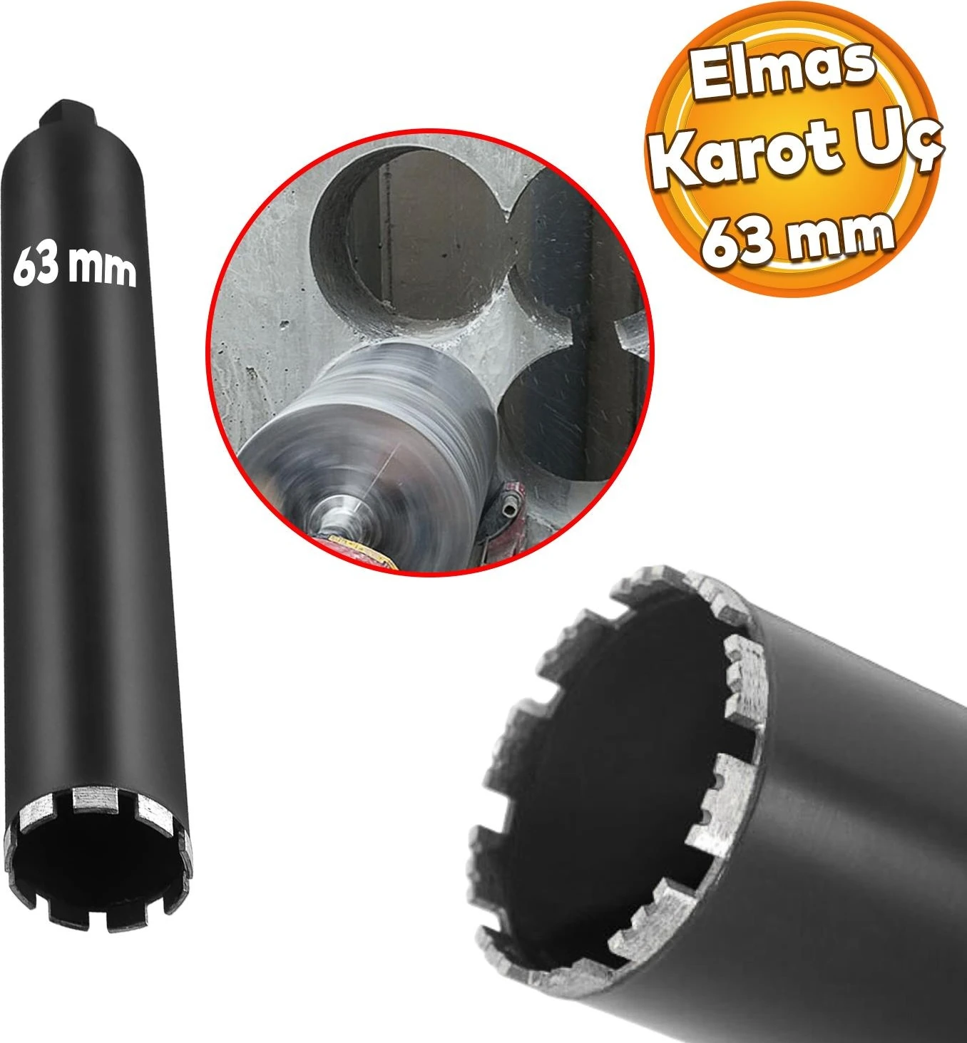 Elmas Karot Ucu 63 mm Shun Beton Zemin Duvar Delme Delik Açma Panç Aparat Uç Deprem Numune Al Test