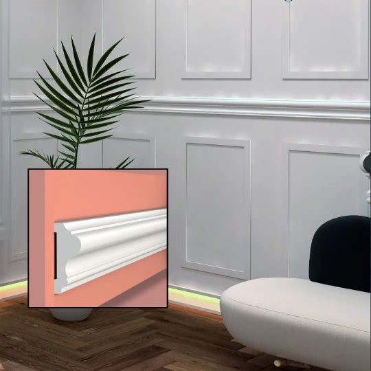 6 cm Boyanabilir Beyaz Duvar Çıtası Bordür, Sert Polimer Köpük Değildir 1 Boy Sipariş 240 Cm'dir