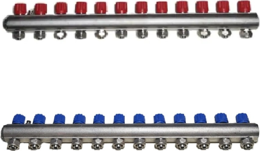 1" Kendinden Vanalı Kollektör 12 Ağızlı Set (Kırmızı - Mavi)
