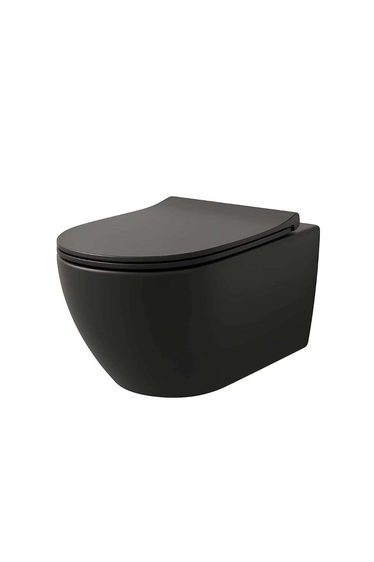 Rondo Mat Siyah Kanalsız Asma Klozet RND5512B, Rondo Duroplast Yavaş Kapak