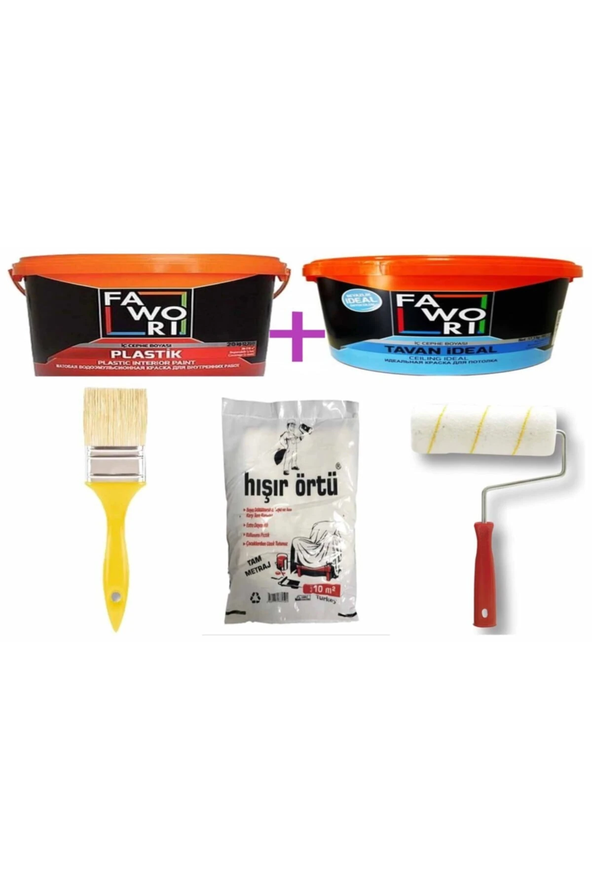 Plastik Iç Cephe 20kg + Tavan Boya 17.5 Kg + Boya Seti - Beyaz