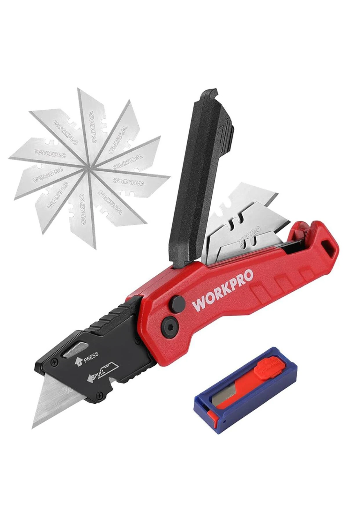 WP211026 Katlanır Çok Amaçlı Profesyonel Rötuş Maket Bıçağı + 14 Adet Yedek Bıçak