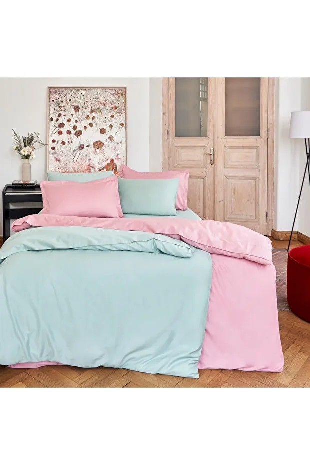 Mix&Match Pamuk Saten Çift Kişilik Nevresim Kılıfı Yeşil