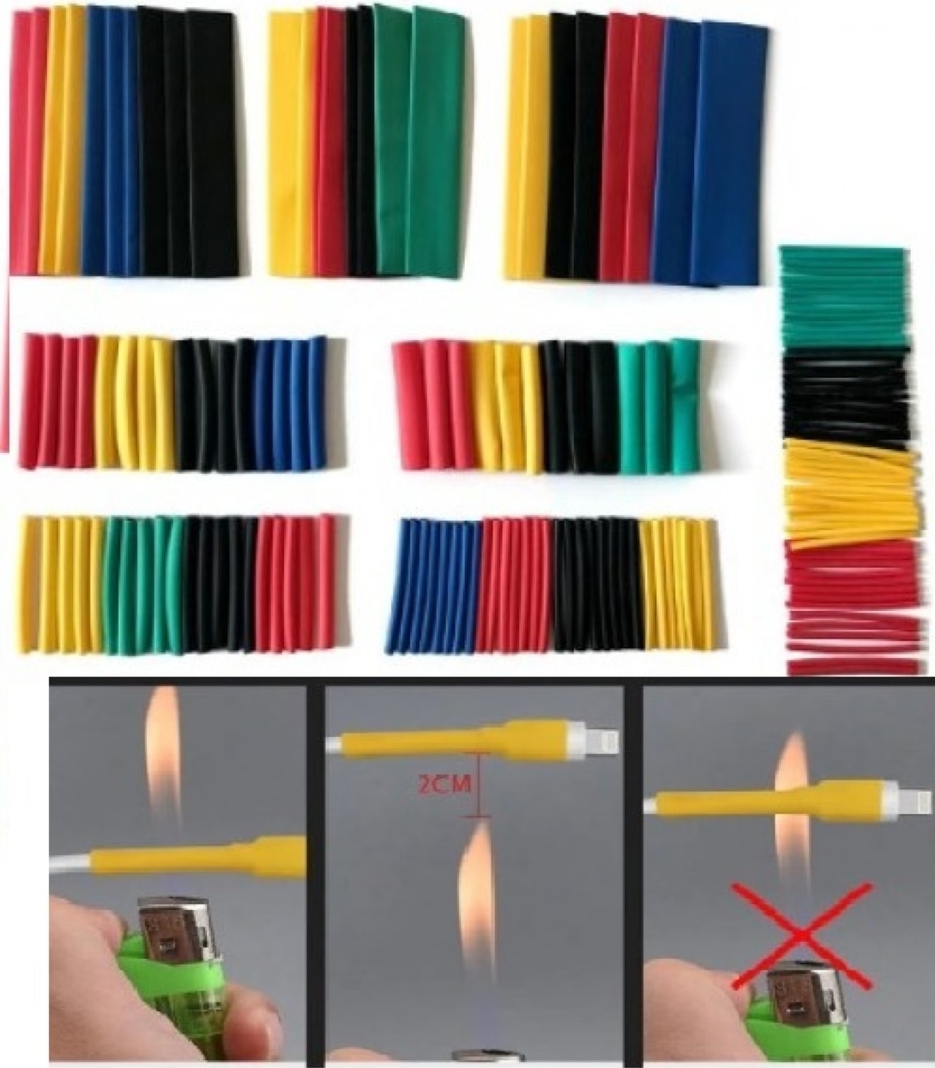 560 Parça Makaron Seti Kapaklı Kutulu Kablo Birleştirme Koruyucu Sıcaklıkla Daralan Makaron Set