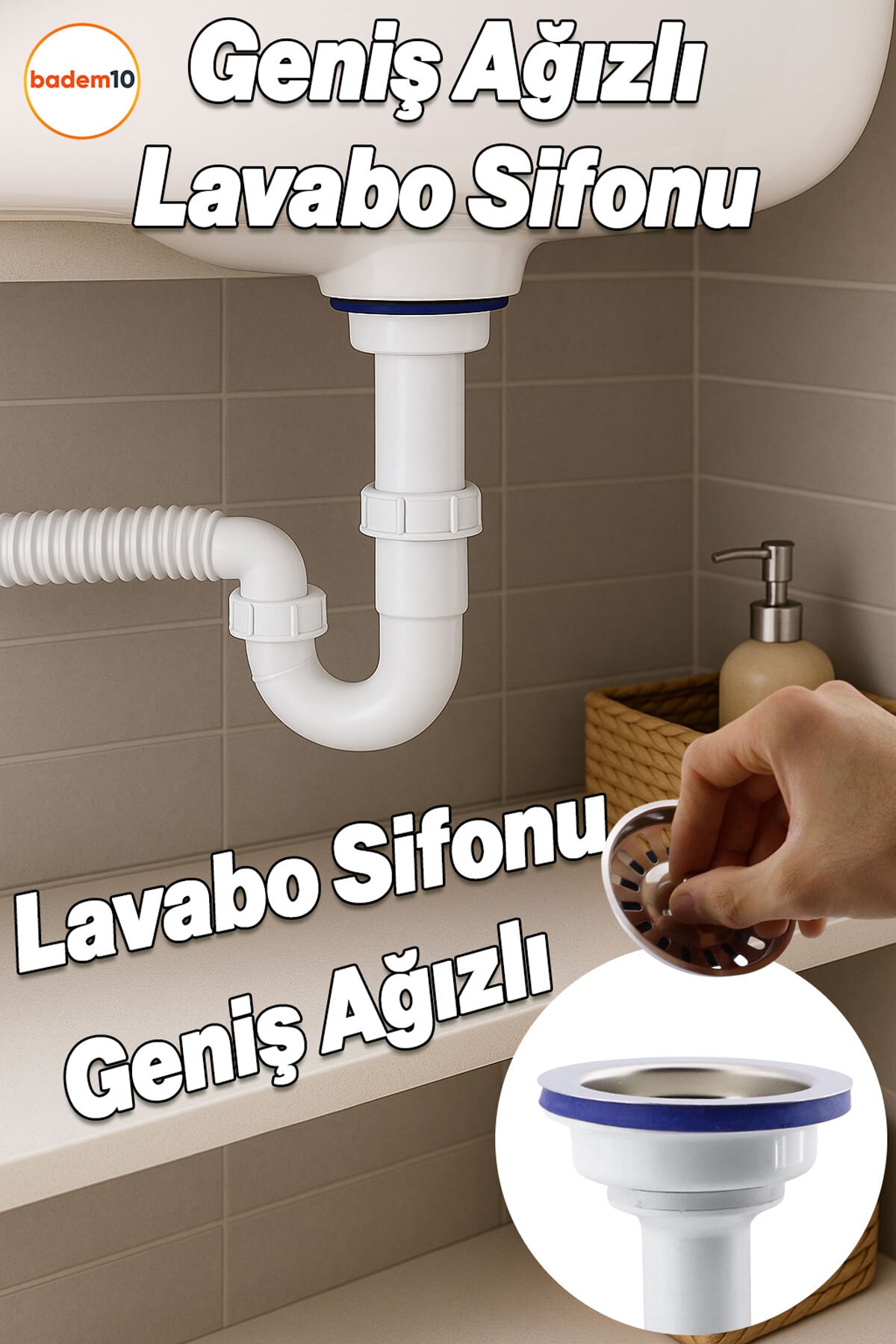 Geniş Ağızlı Lavabo Sifonu Körüklü Koku Önleyici Sökülebilir Evye Gider Borusu Pop-Up Çekvalfli