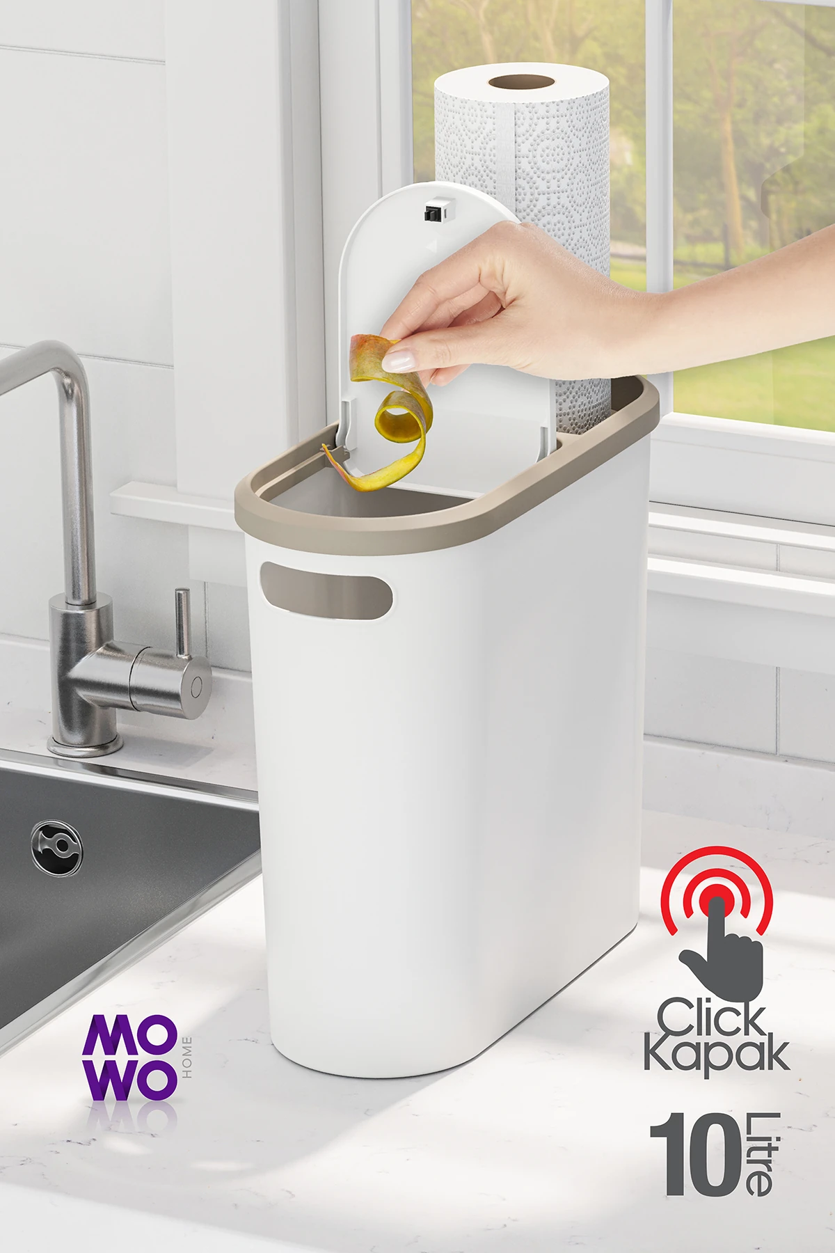 Click 10 Lt Çöp Kovası Beyaz, Mutfak, Banyo, Tuvalet Çöp Kutusu