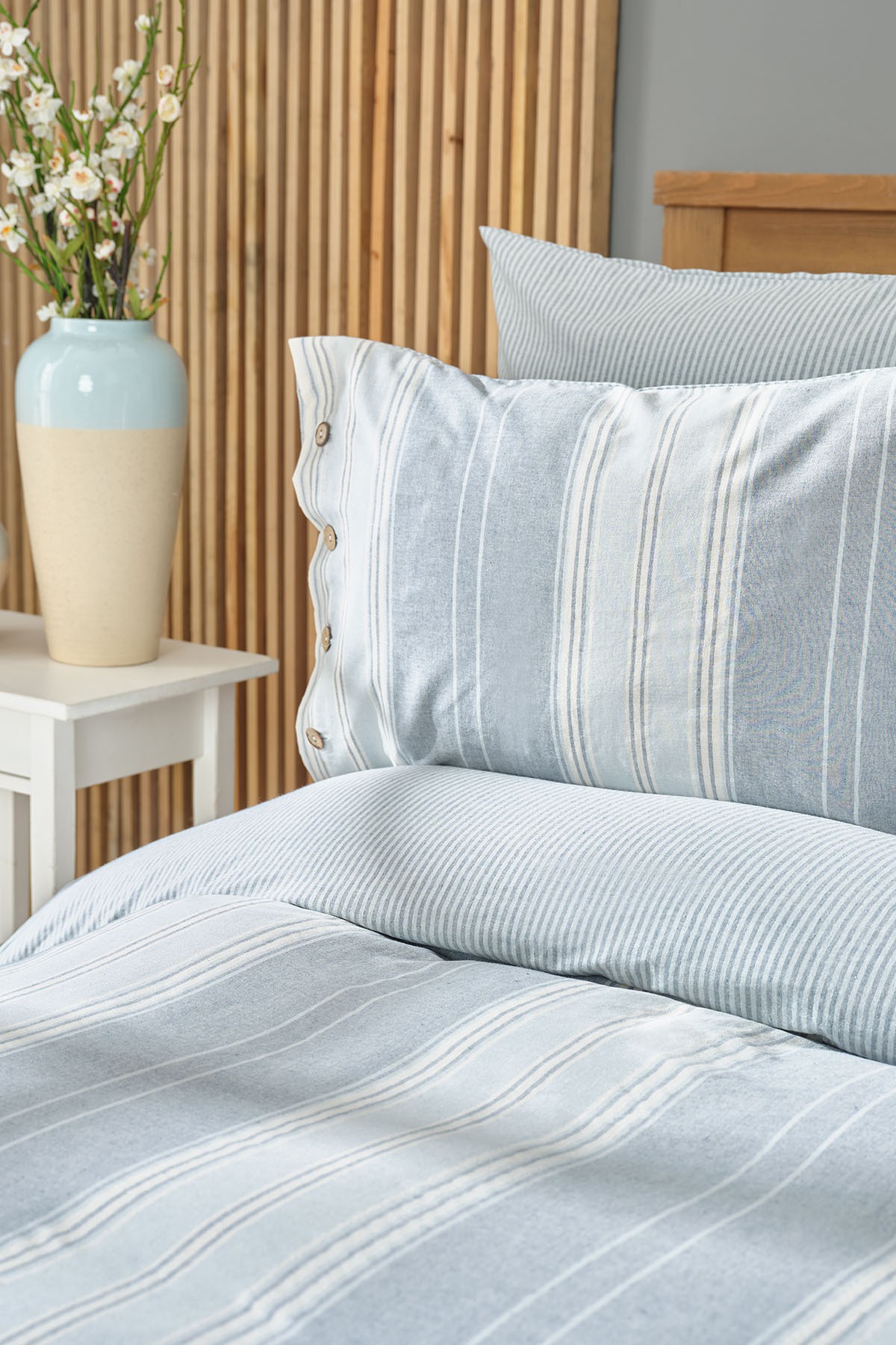 Palma Indigo Çift Kişilik Ipliği Boyalı Nevresim Takımı