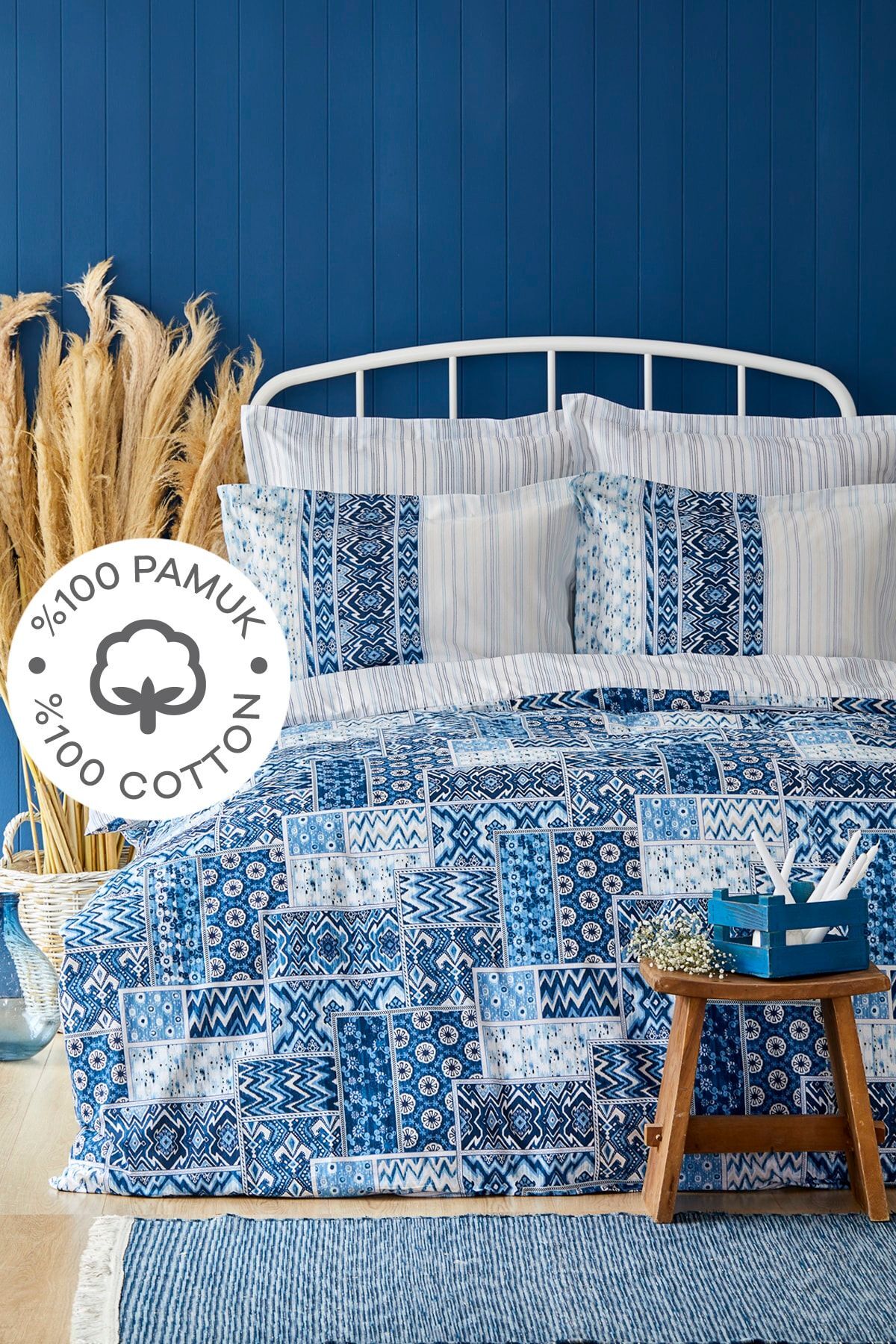 Pietra Mavi %100 Pamuk King Size Nevresim Takımı