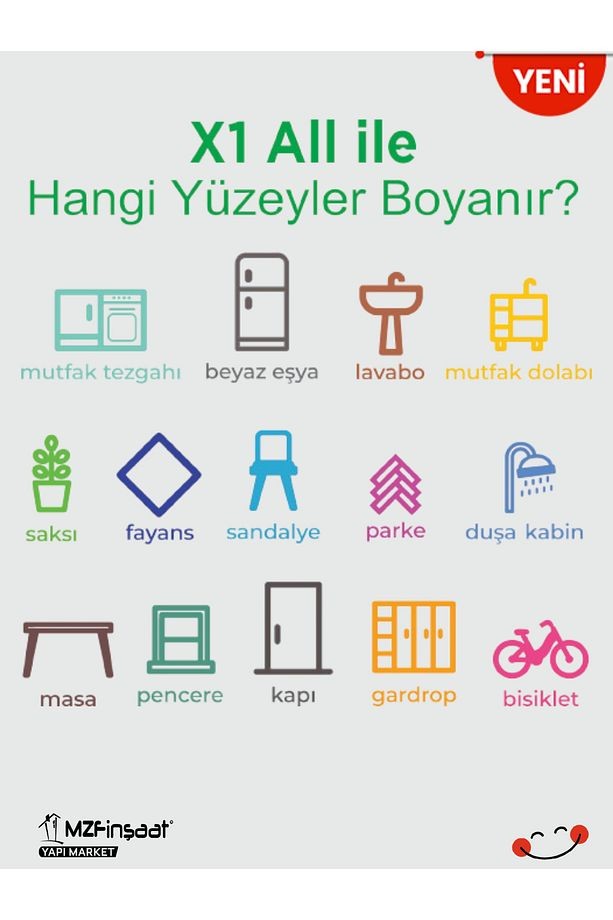 X1 All Yeni Nesil Dönüşüm Boyası Siyah - Dolap-fayans-cam-plastik-ahşap-duvar