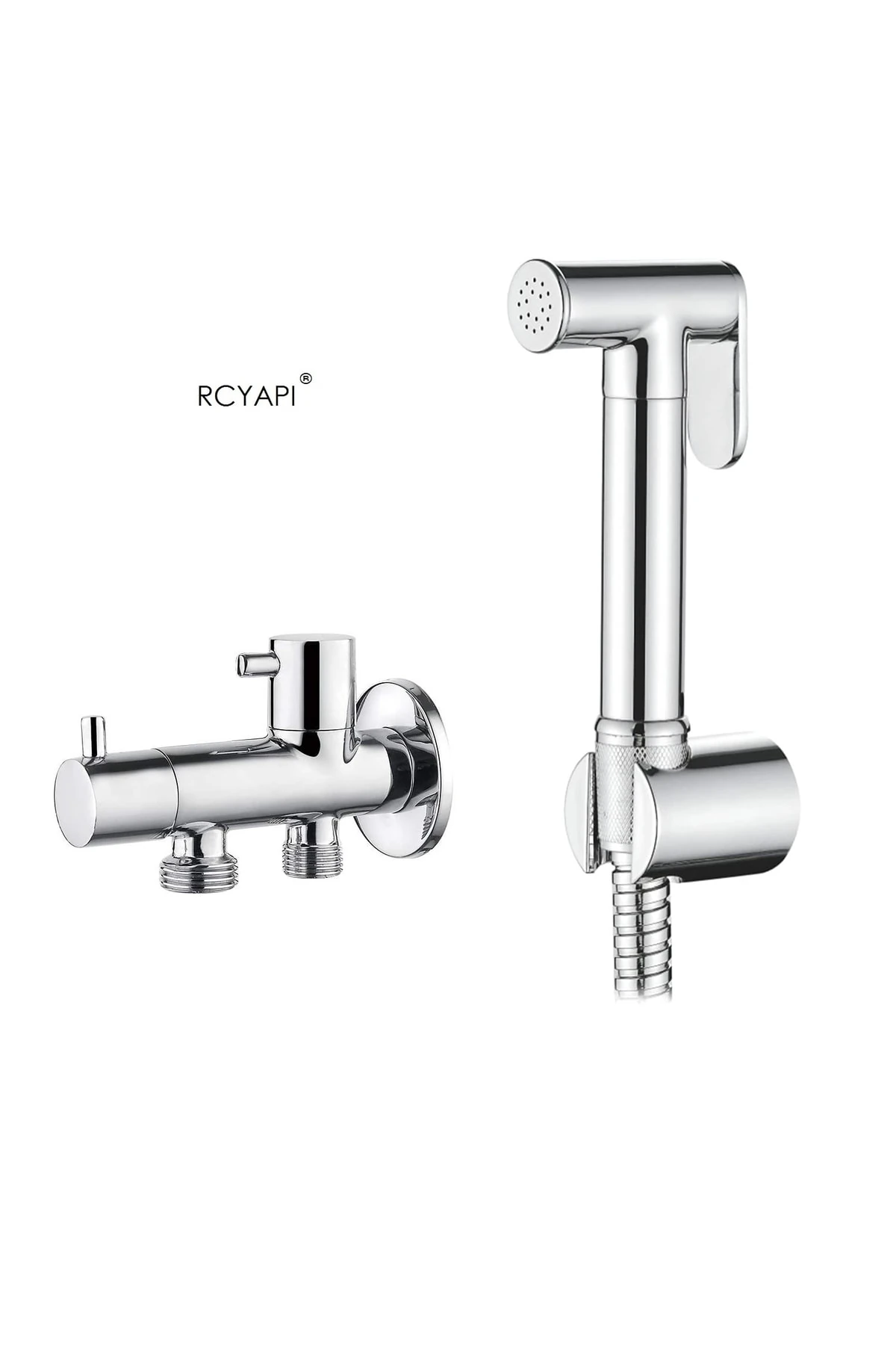 Spiralli Taharet El Duşu 1/2 - 3/8 Çift Çıkışlı Musluk Seti Tuvalet Duş Spreyi Shattaf Taharetmatik