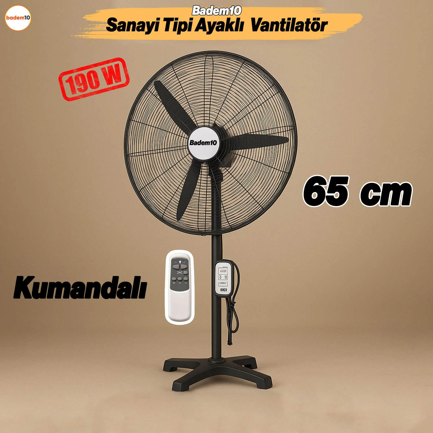 Sanayi Tipi 65 cm 190W Ayaklı Kumandalı Vantilatör Sessiz Geniş Alanlara Uygun Endüstriyel Güçlü Fan