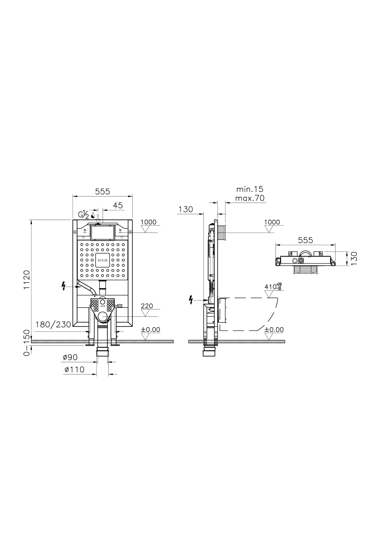 V8 768-4800-01 Gömme Rezervuar, Asma Klozetler Için, Yere Montaj, 3/6 L