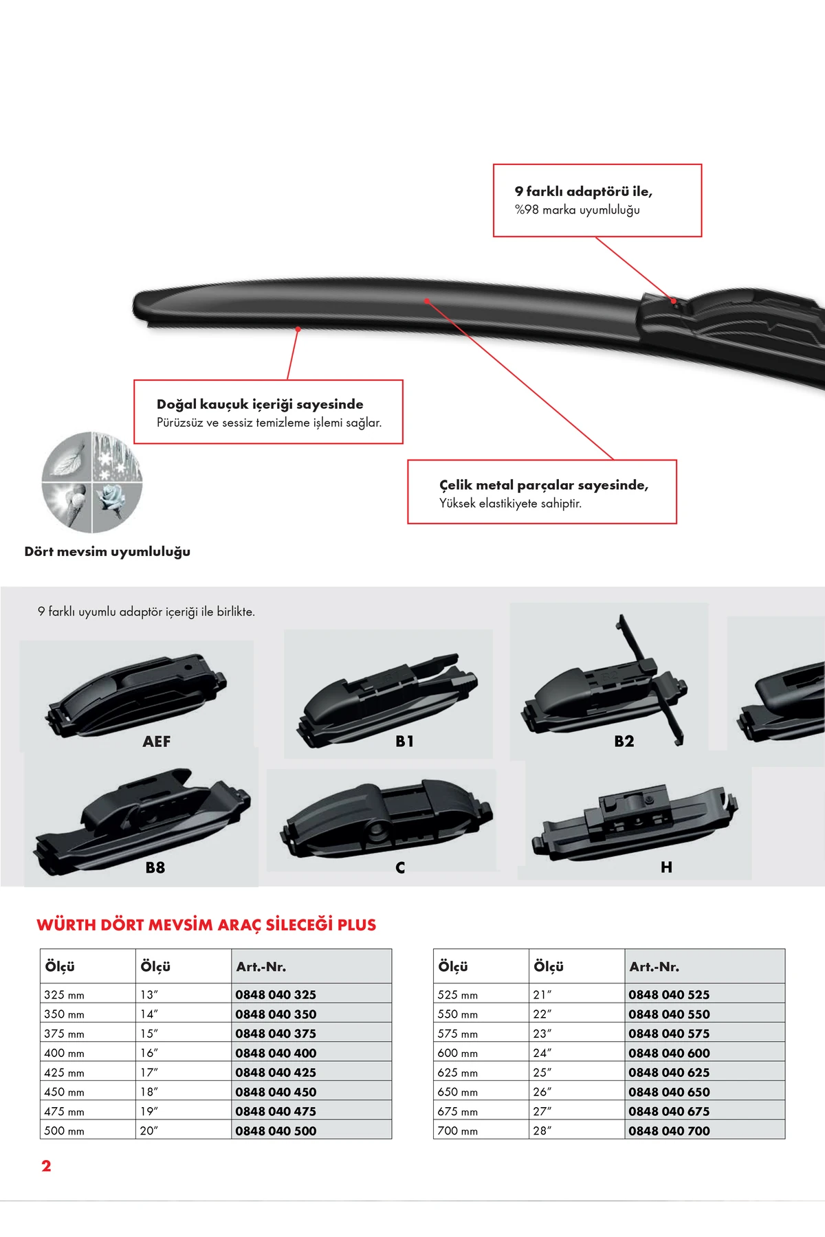 Seat Ateca Dört Mevsim Sileceği Plus 2'Li Takımı 2016-2021  (650Mm+450Mm)