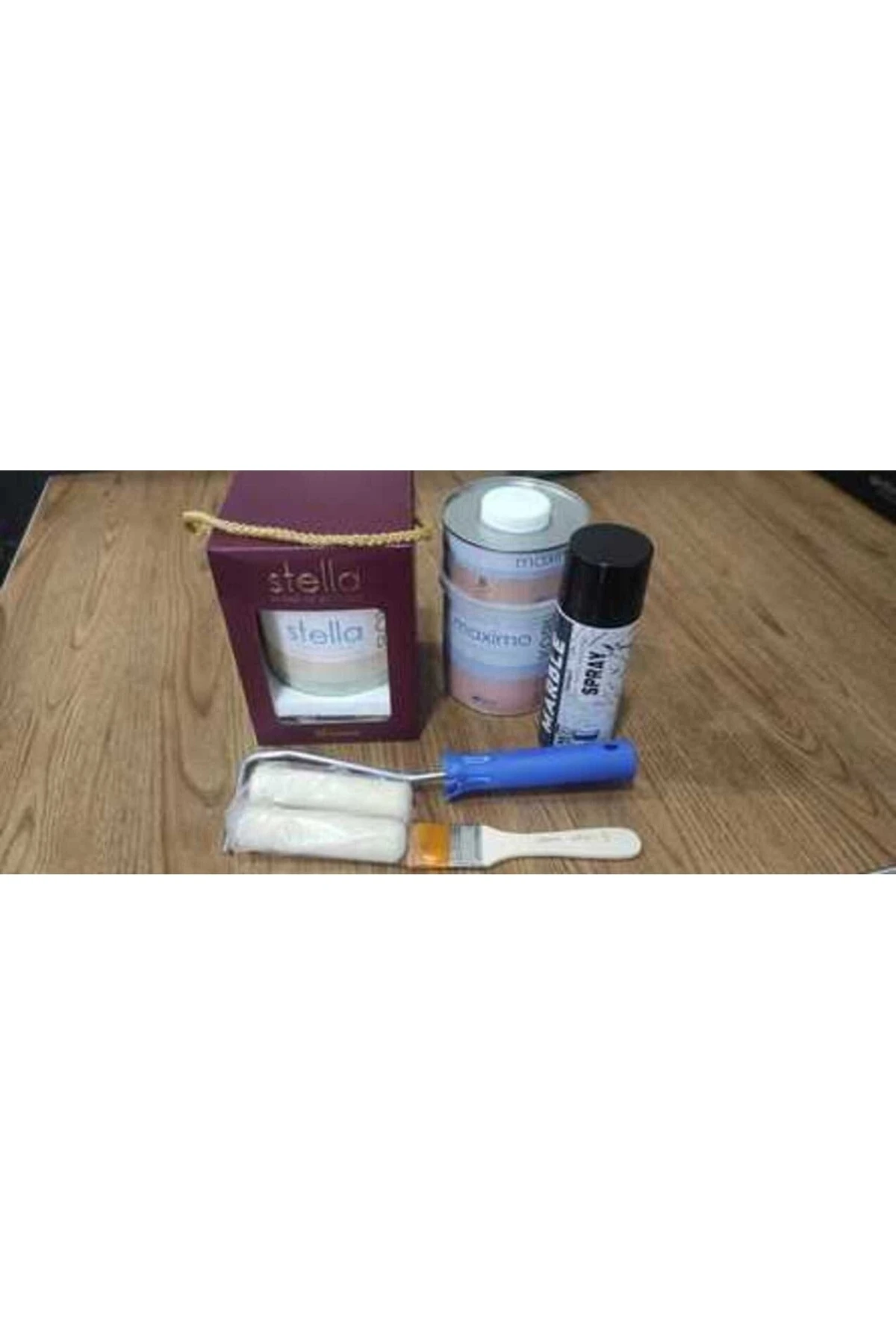 Stella Boya Kum Beji 1 Lt Maximo Sıvı Cam Parlak Siyah Mermer Efekt Rulo Fırça Set