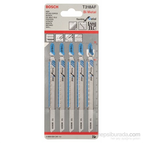 BOSCH - Kırılmaya Karşı Dayanıklı Seri Metal İçin T 318 Af Dekupaj Testeresi Bıçağı - 5'Li Paket