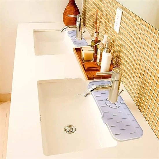 Lavabo Için Silikon Esnek Mat Musluk Sapı Damlama Tutucu Raf Mutfak Tezgahı Sıçrama Koruma (5047)