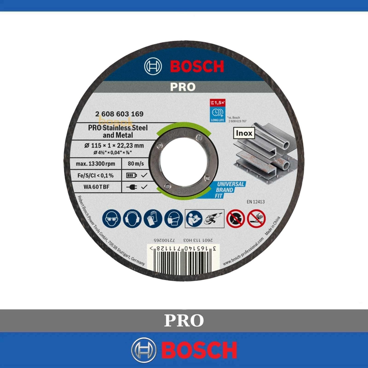 BOSCH Pro 115X1 mm Paslanmaz ve Metal Kesme Taşı 25 Li Paket 2608603169