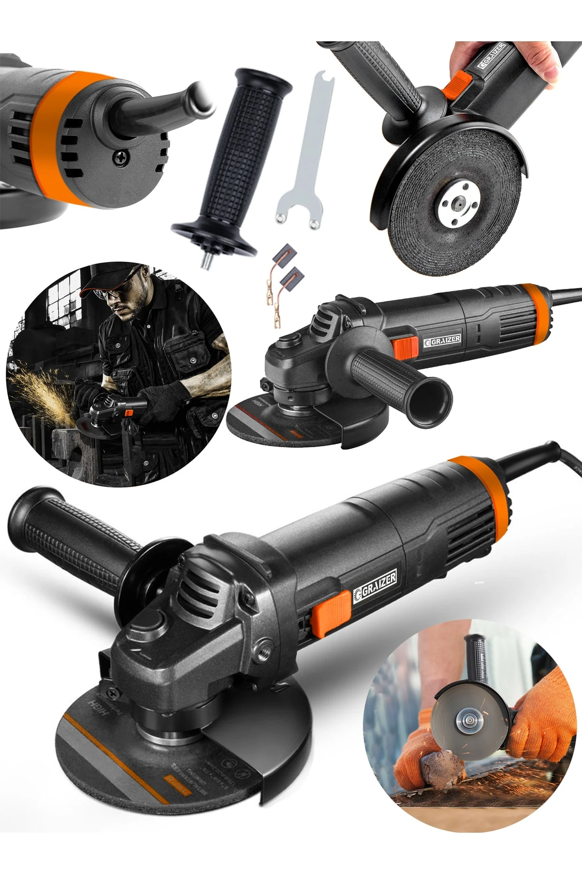 Alman 4200 W Metal Şanzuman Bakır Sargılı Avuç Içi Taşlama Demir Metal Kesme Makinesi Sprel 125 Mm