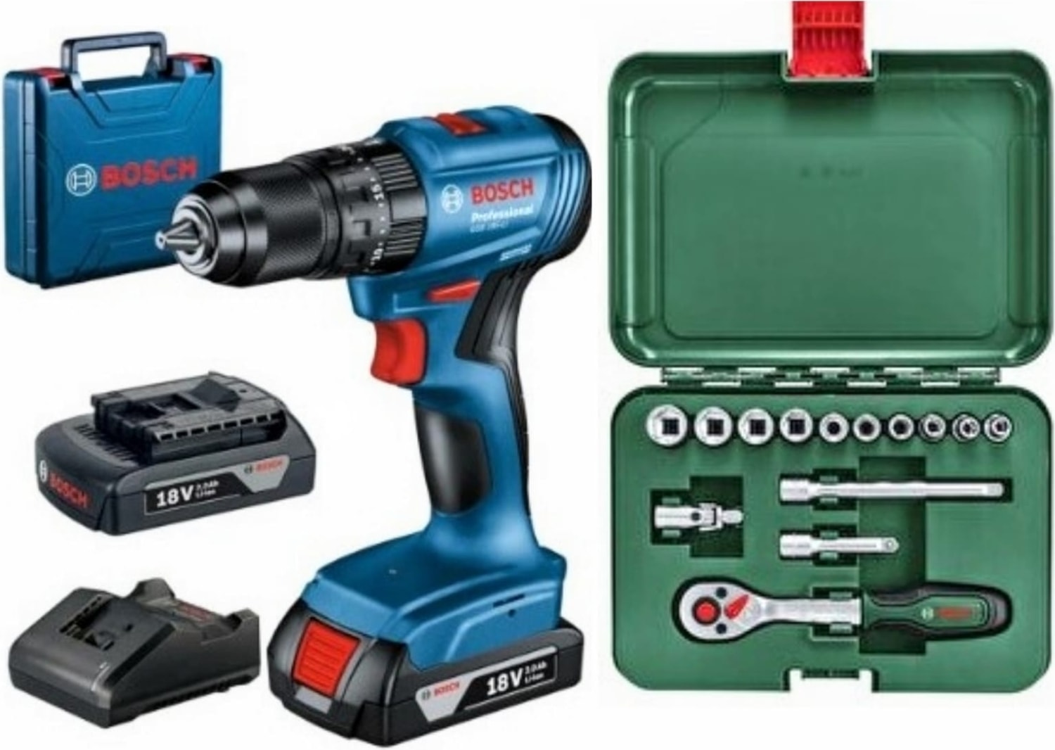 BOSCH Gsb 185-LI Darbeli Kömürsüz Çift Akülü Şarjlı Matkap Vidalama ve 14 Parça Lokma Seti Hediye