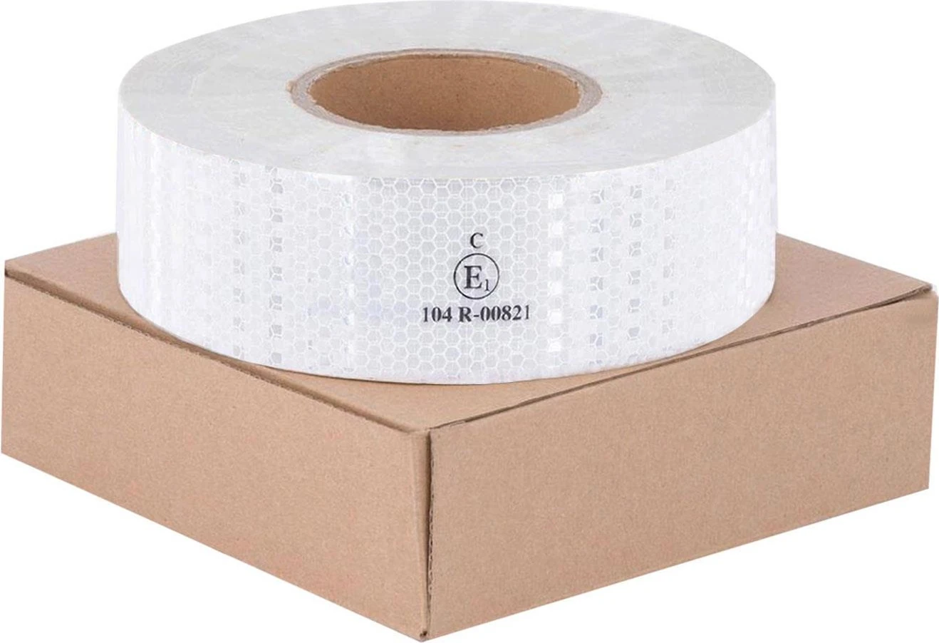 50 METRE Tüvtürk Onaylı Reflektörlü Reflektif Fosforlu Şerit Bant 5.5 cm Eninde Beyaz Reflekte İkaz Bandı