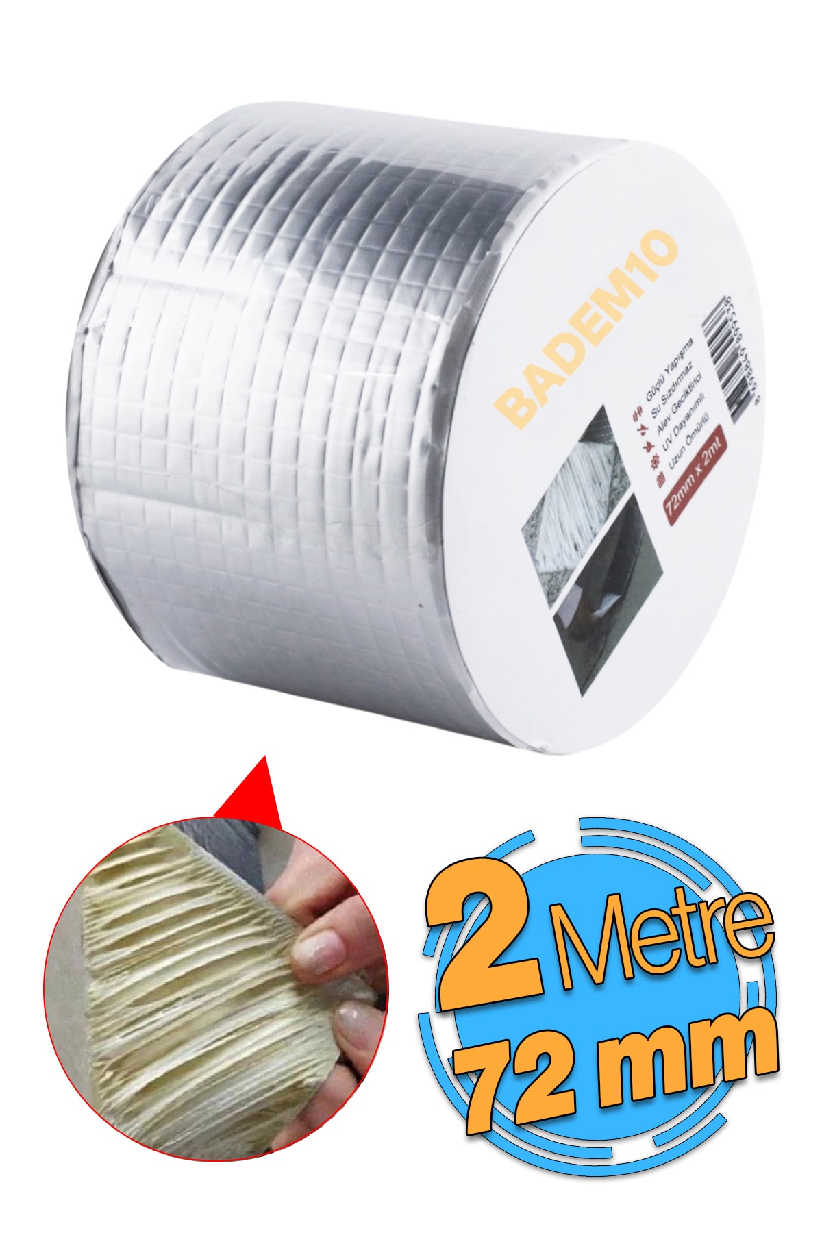 Çatı İzolasyon (72 mm X 2 MT) Su Sızdırmazlık Geçirmez Yalıtım Çamur Boru Sakız Tamir Bant Bandı