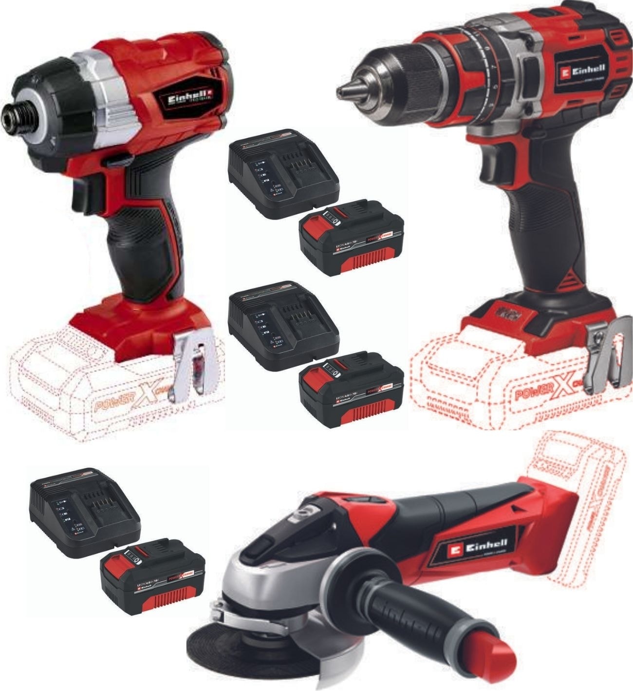 EİNHELL Te-Ci 18 Bl Vidalama Te-Cd 18/50 Li-I Bl Matkap Te-Ag 18/115 Avuç Taşlama 3X4.0AH Set