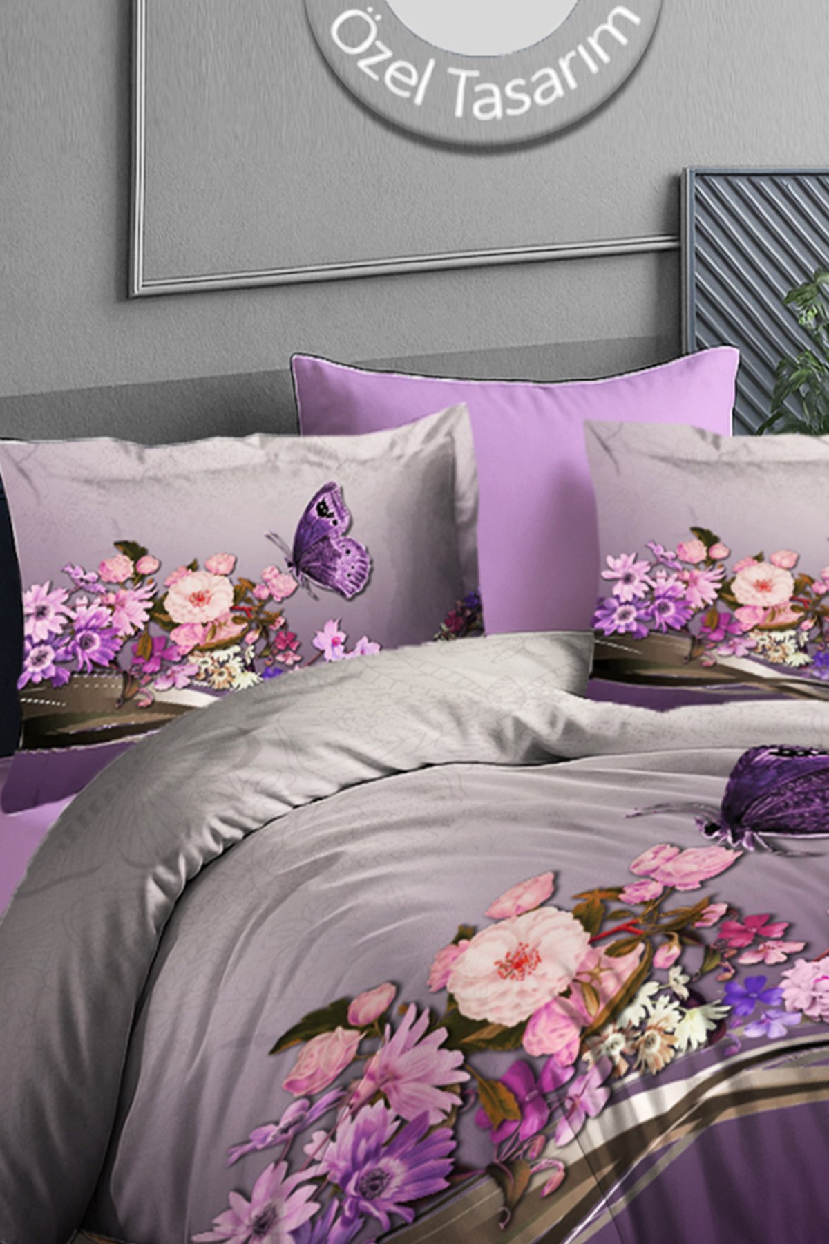 Kıng Sıze Anneler Günü Çift Kişilik Nevresim Takımı %100 Pamuk Saten Butterfly 220x240cm